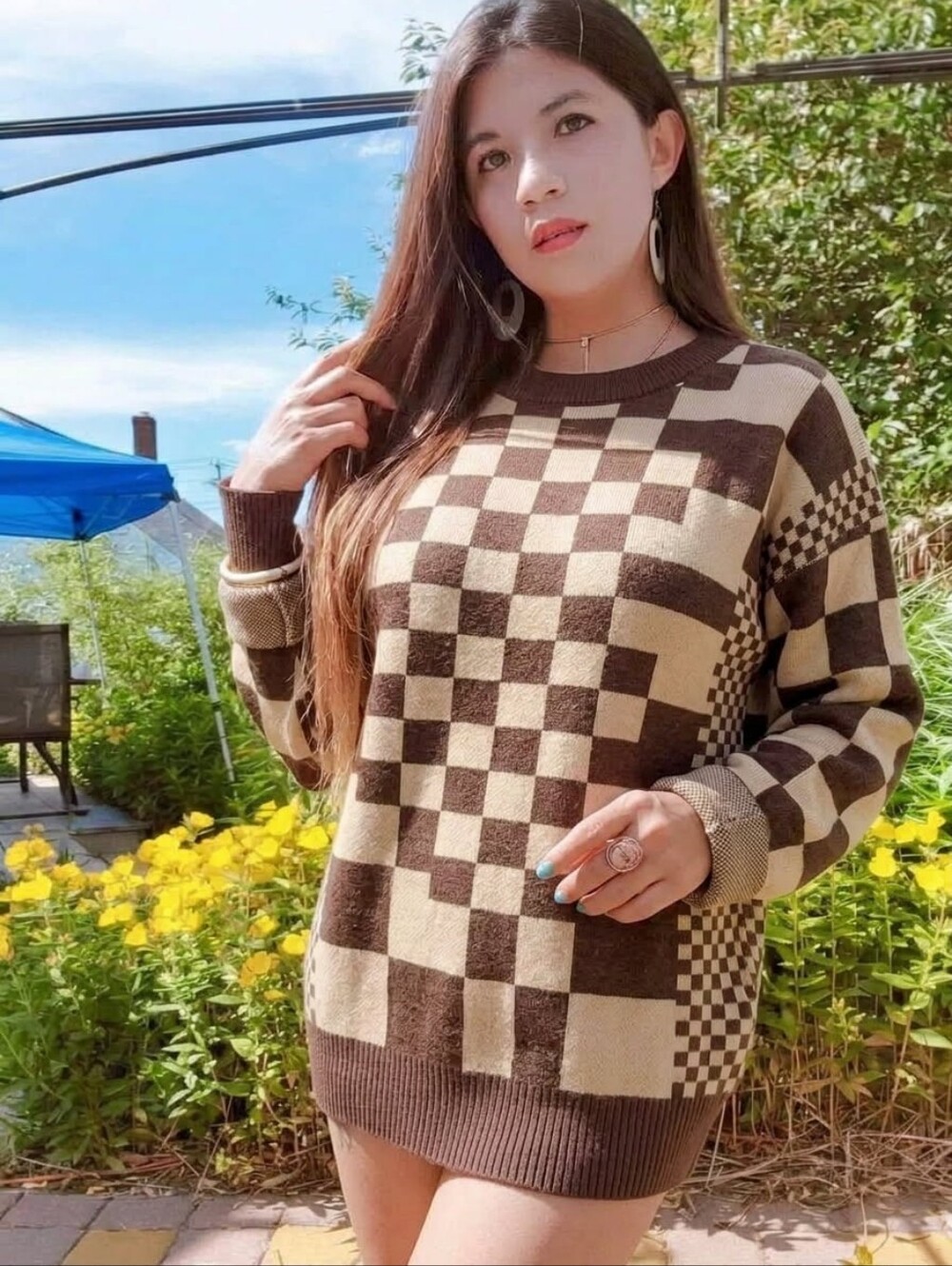 New Style! Stylish Checkered Pullover Knit Sweater